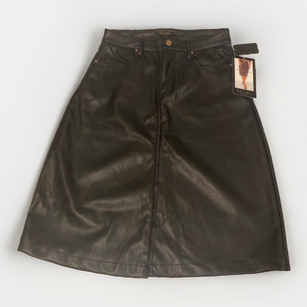 NWT Rachel Roy Skirt Womens 4 Fits 28x24 Black High-Rise A-Line Faux Leather